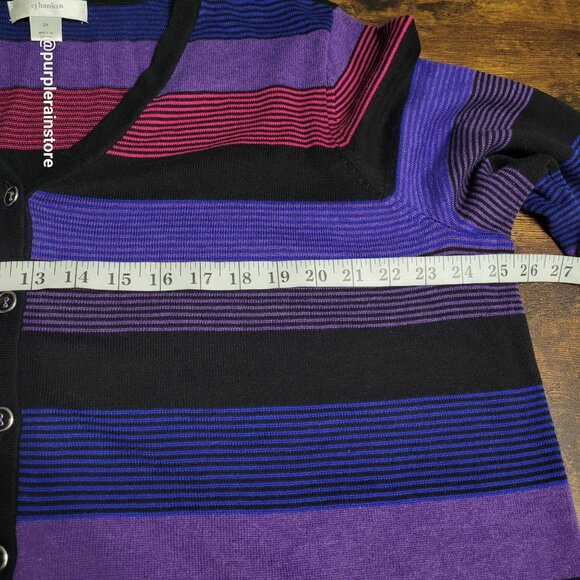 CJ Banks V Neck Cardigan Sweater Size 2X Stretch Colorful Retro Inspired Preppy - Picture 6 of 11